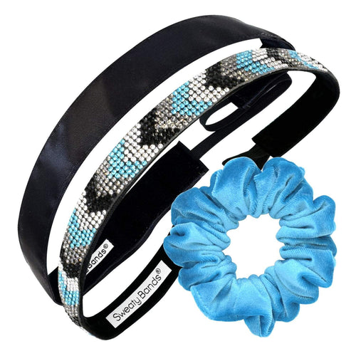 Gift Pack | Bling It Chevron So Chic Turquoise | Simply Satin Black | Scrunchie Turquoise Sweaty Bands