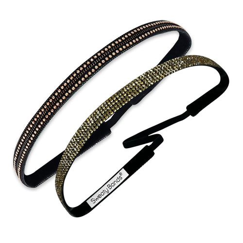 2 Pack | Bling | I'm a Stud | Glitterati Gold | 3/8 Inch Sweaty Bands Non Slip Headband