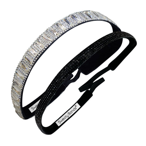 2 Pack | Bling | Silver Beauty 1 Inch | Glitterati Black 3/8 Inch Sweaty Bands Non Slip Headband
