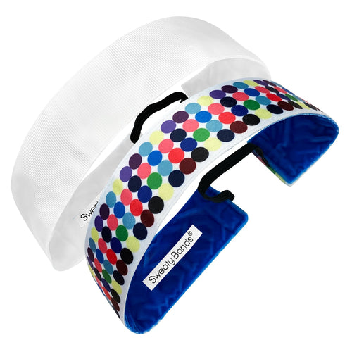 2 Pack | Chakra Dots | Rock Solid White | 1.5 Inch Sweaty Bands Non Slip Headband