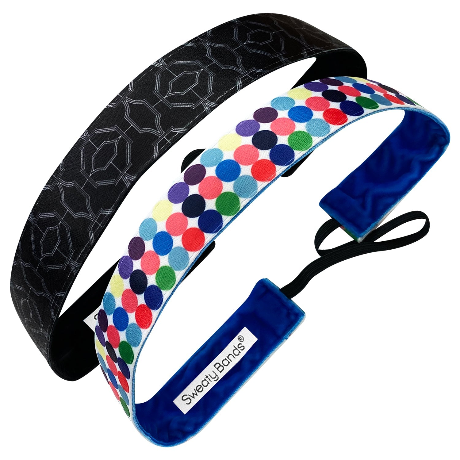 2 Pack | Chakra Dots | Uptown Black | 1 Inch Sweaty Bands Non Slip Headband