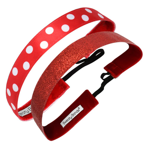 2 Pack | Do the Polka Dots | Metallic Shimmer | Red | 1 Inch Sweaty Bands Non Slip Headband