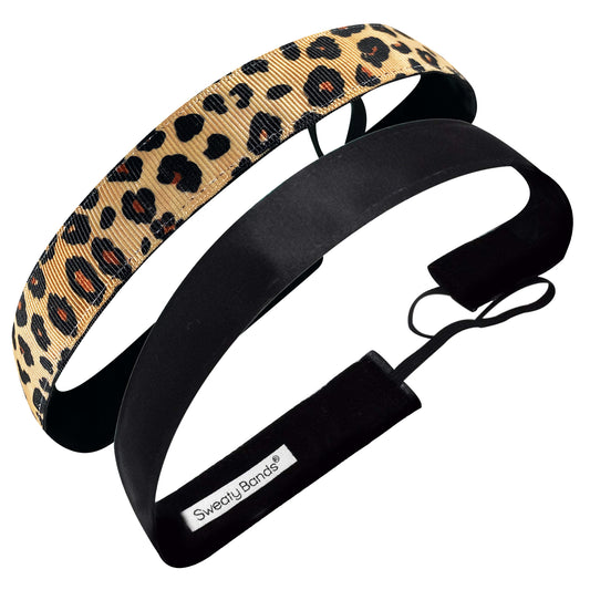 2 Pack | Get Wild Brown | Wicked Black | 1 Inch Sweaty Bands Non Slip Headband