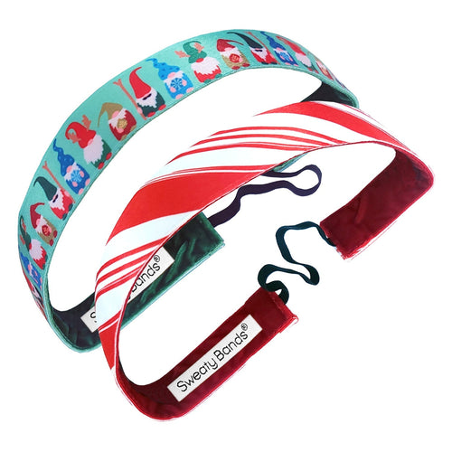 2 Pack | Holiday | Peppermint Swirl | Chillin' With My Gnomes | 1 Inch Sweaty Bands Non Slip Headband