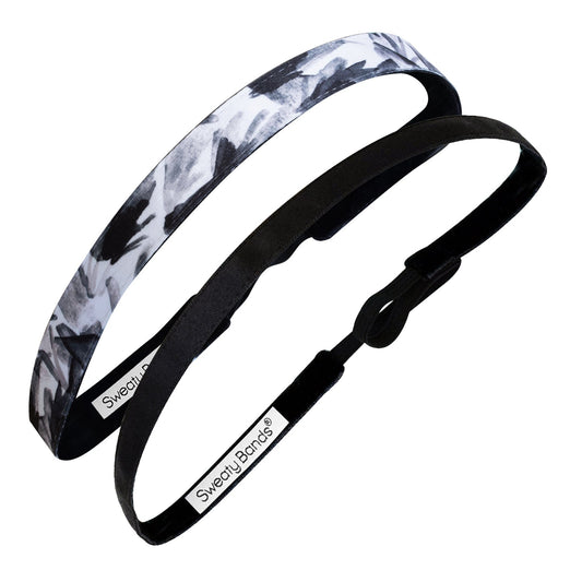 2 Pack | Keep Growing Black | Wicked Black | 3/8 Inch Sweaty Bands Non Slip Headband