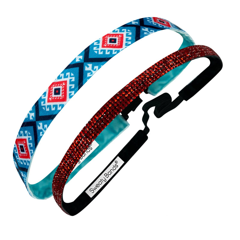 2 Pack | Right Frame of Mind | Glitterati Red | 3/8 Inch Sweaty Bands Non Slip Headband