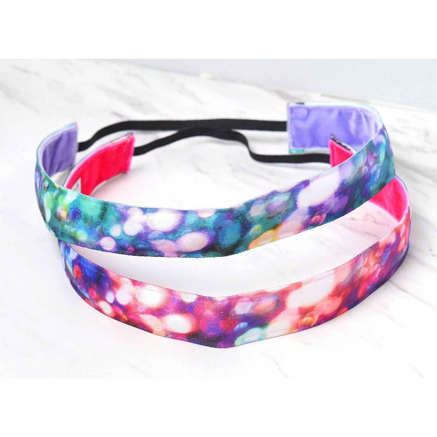 2 Pack | Shine Pink Navy | Bling Glitterati Blush | 1 Inch Sweaty Bands Non Slip Headband