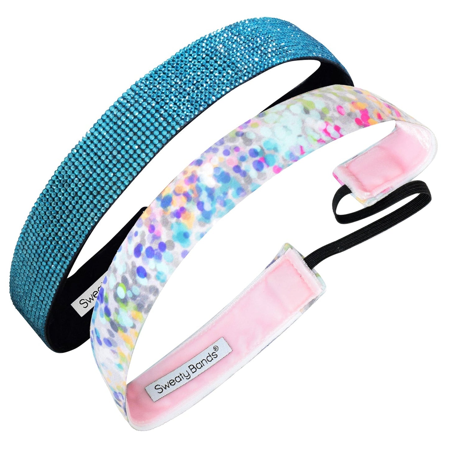 2 Pack | Truth | Glitterati Aqua | 1 Inch Sweaty Bands Non Slip Headband