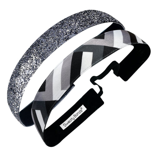 2 Pack | Turn of Events Black | Viva Diva Gunmetal | 1 Inch Sweaty Bands Non Slip Headband