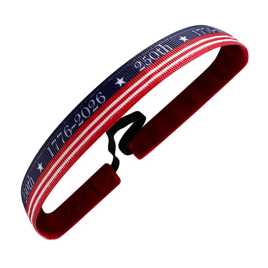 America's Milestone 1776 - 2026 | Blue, White, Red | 5/8 Inch Sweaty Bands Non Slip Headband