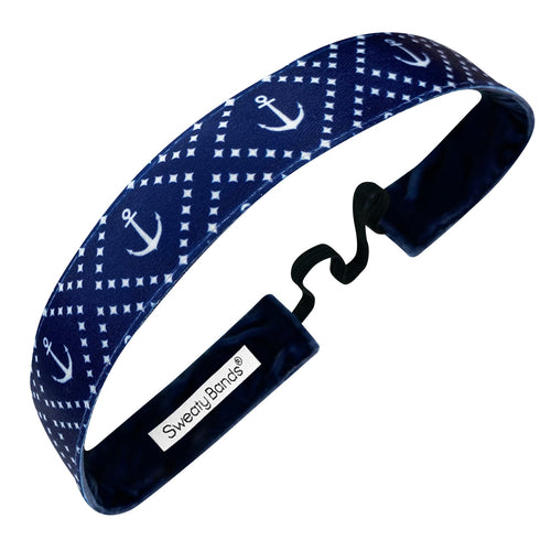 Anchor's Away | Navy | 1 Inch Sweaty Bands Non Slip Headband