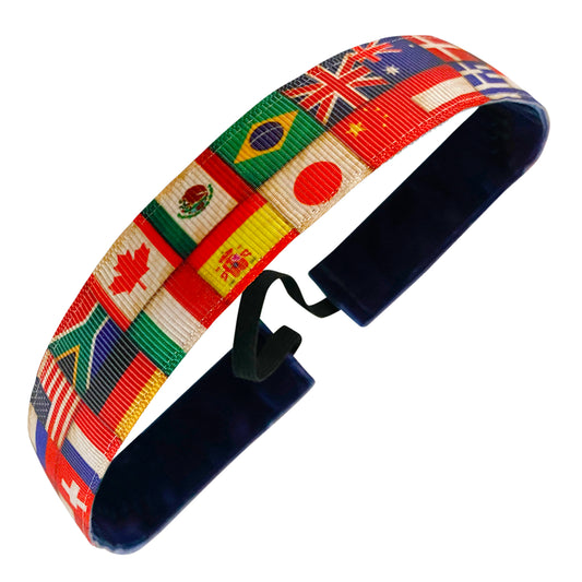 Around the World Flags | Multi | 1 Inch Sweaty Bands Non Slip Headband