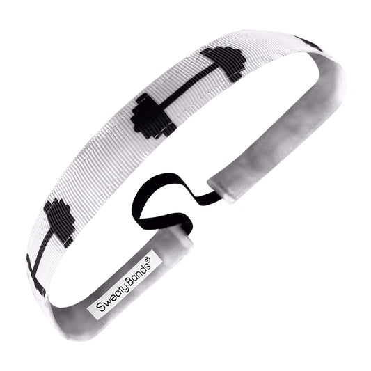 Barbells | White, Black | 5/8 Inch Sweaty Bands Non Slip Headband