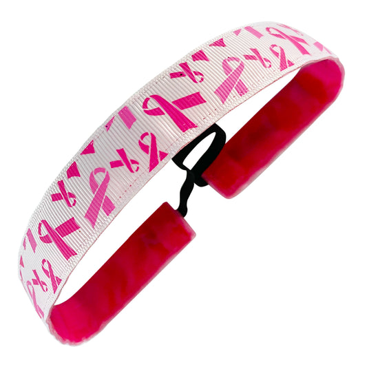 Breast Cancer Pink Power | White, Pink | 1 Inch Sweaty Bands Non Slip Headband