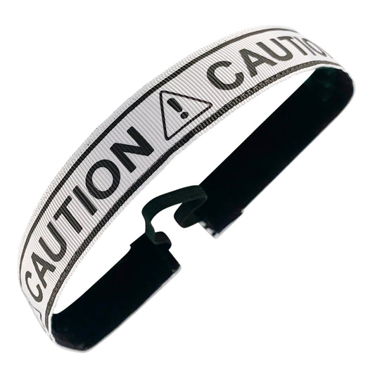 Caution | White, Black | 5/8 Inch Sweaty Bands Non Slip Headband