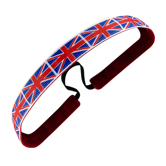 Country Pride | Union Jack | Blue, Red | 5/8 Inch Sweaty Bands Non Slip Headband