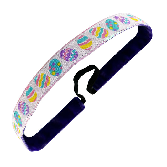 Easter | Egg Roll Metallic Edge | White, Multi | 5/8 Inch Sweaty Bands Non Slip Headband