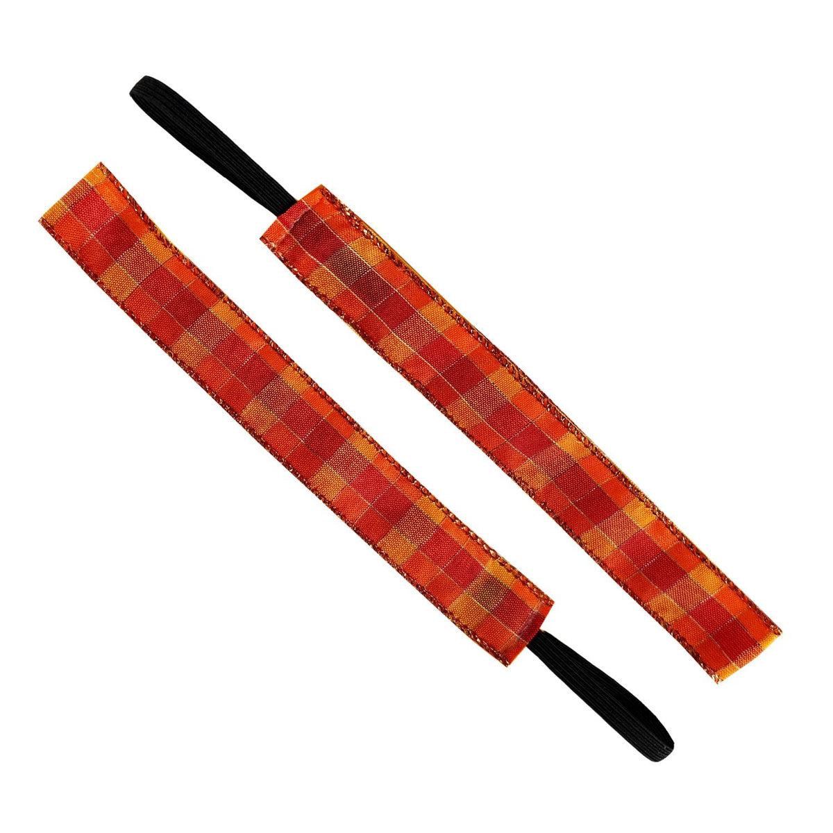 Fall Plaid Glitter Rush | Orange, Red |  1 Inch Sweaty Bands Non Slip Headband