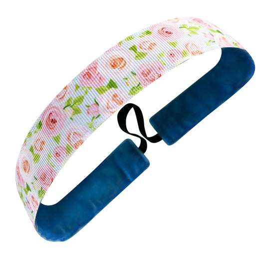 Garden Party | Blue, Light Pink | 1 Inch Sweaty Bands Non Slip Headband