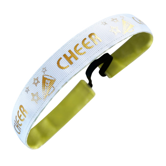 Gold Cheer Powerhouse | White, Gold | 1 Inch Sweaty Bands Non Slip Headband
