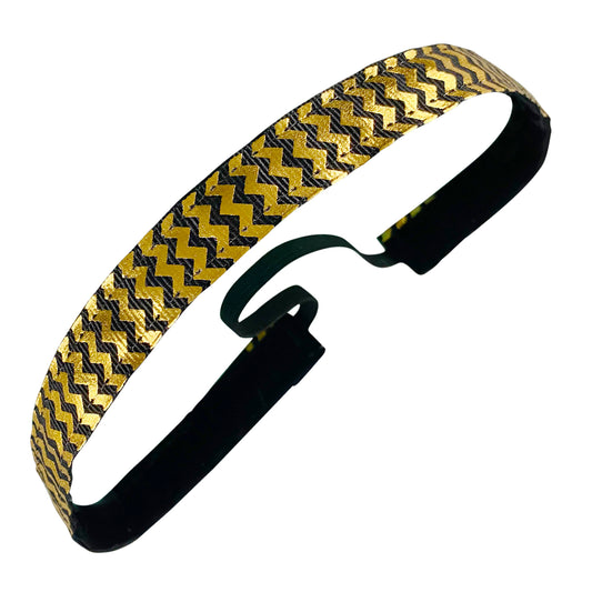 Gold Zig Black Zag | Black, Gold | 5/8 Inch Sweaty Bands Non Slip Headband