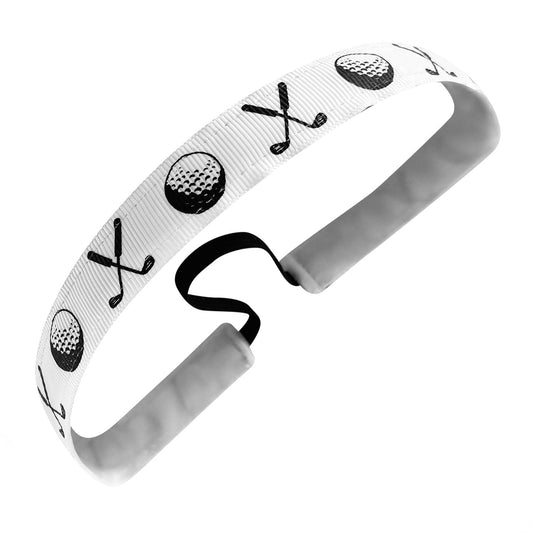 Golf Balls and Sticks | White, Black | 1 Inch Sweaty Bands Non Slip Headband