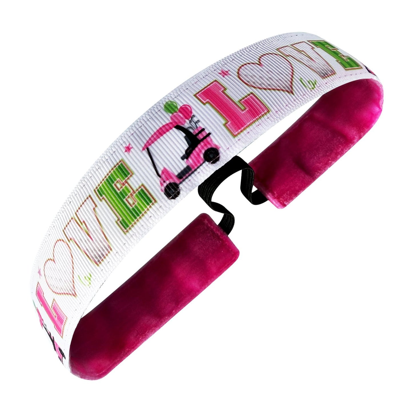 Golf Love at First Swing | Pink, White | 1 Inch Sweaty Bands Non Slip Headband