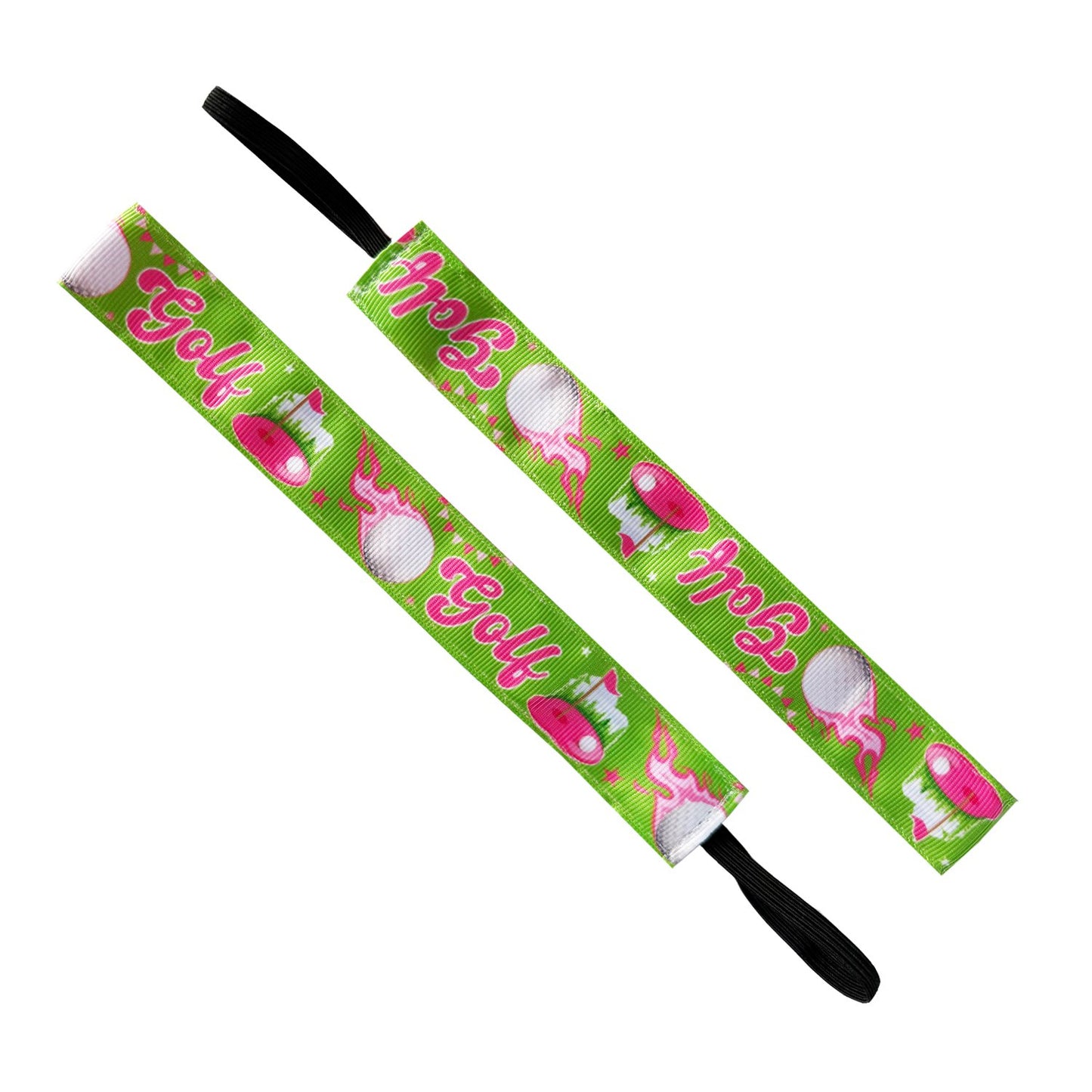 Golf | Tee Time | Green, Pink | 1 Inch Sweaty Bands Non Slip Headband