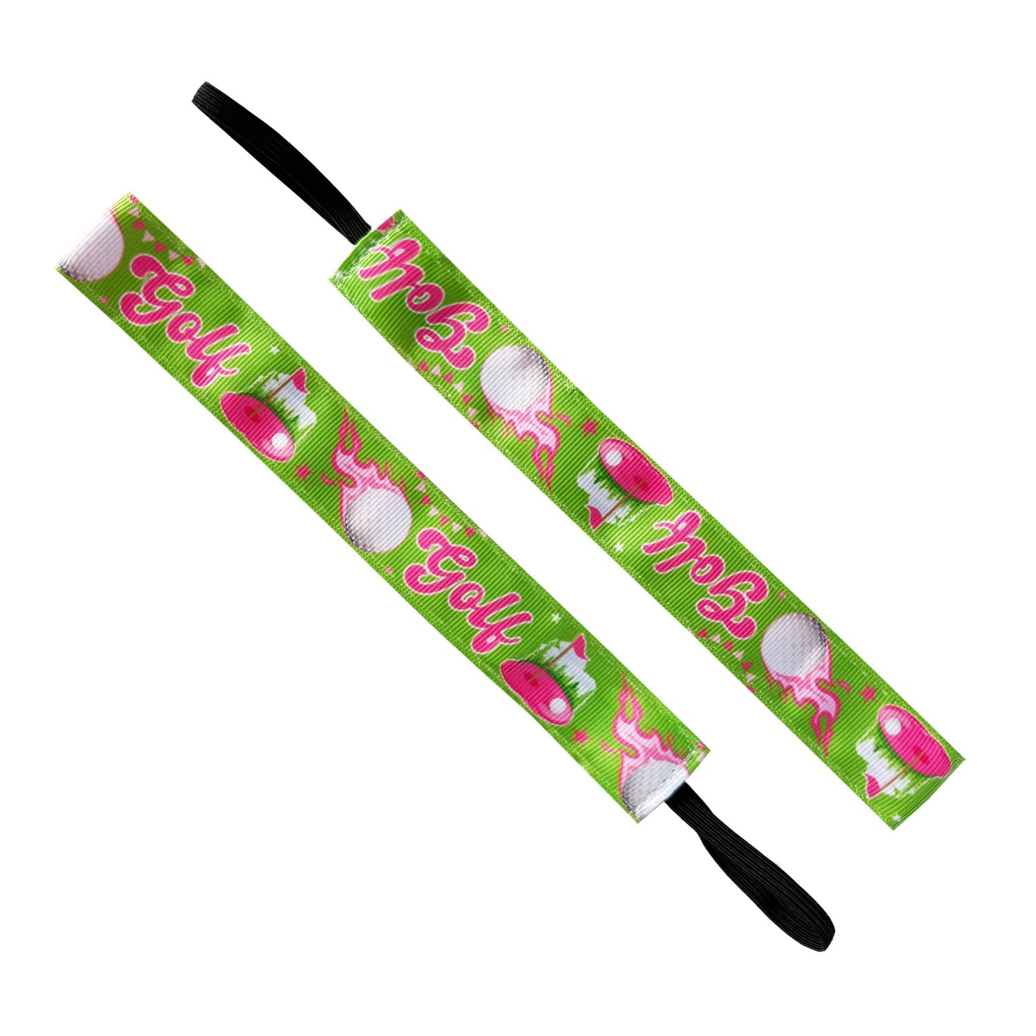 Golf | Tee Time | Green, Pink | 1 Inch Sweaty Bands Non Slip Headband