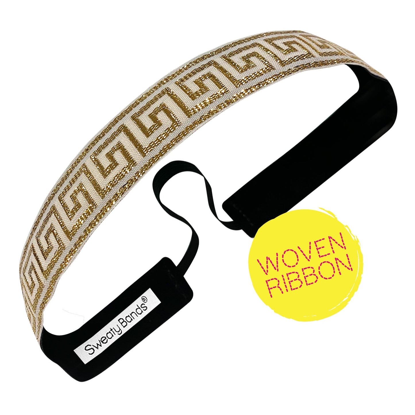 Greek Key | White, Gold | 1 Inch Sweaty Bands Non Slip Headband