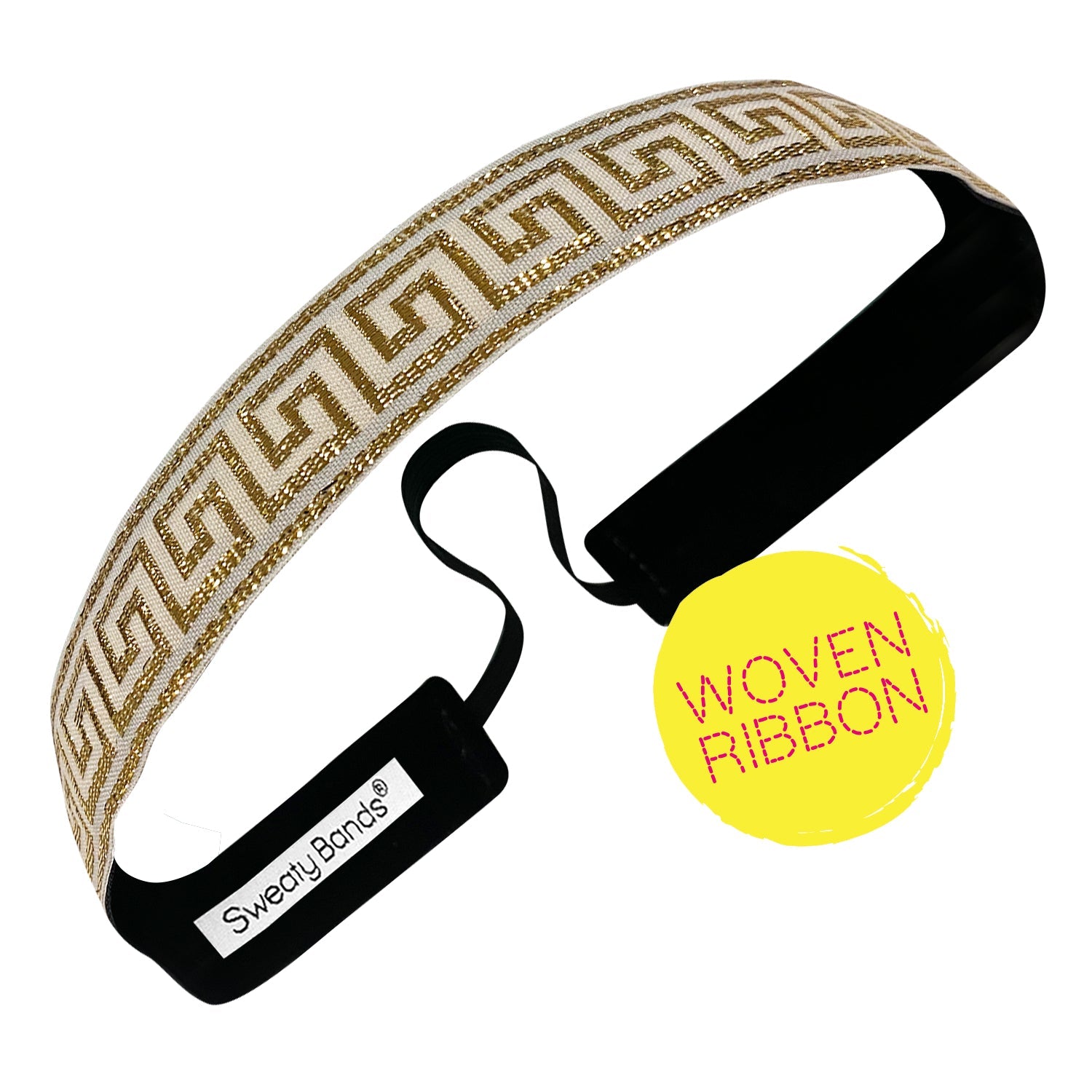 Greek Key | White, Gold | 1 Inch Sweaty Bands Non Slip Headband