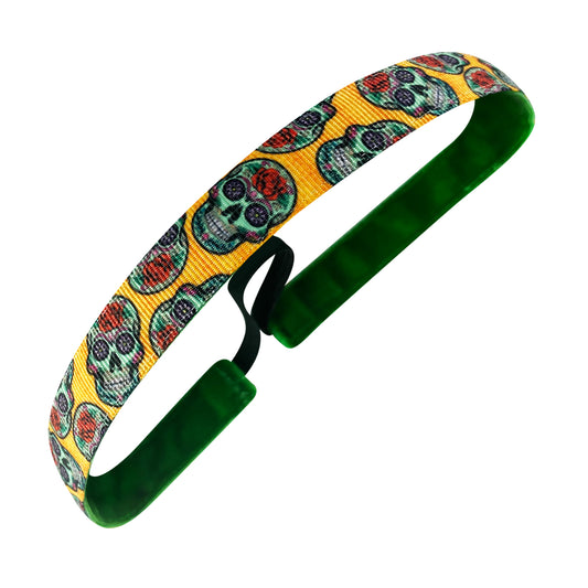 Halloween | Day of the Dead | Yellow, Multi | 5/8 Inch Sweaty Bands Non Slip Headband