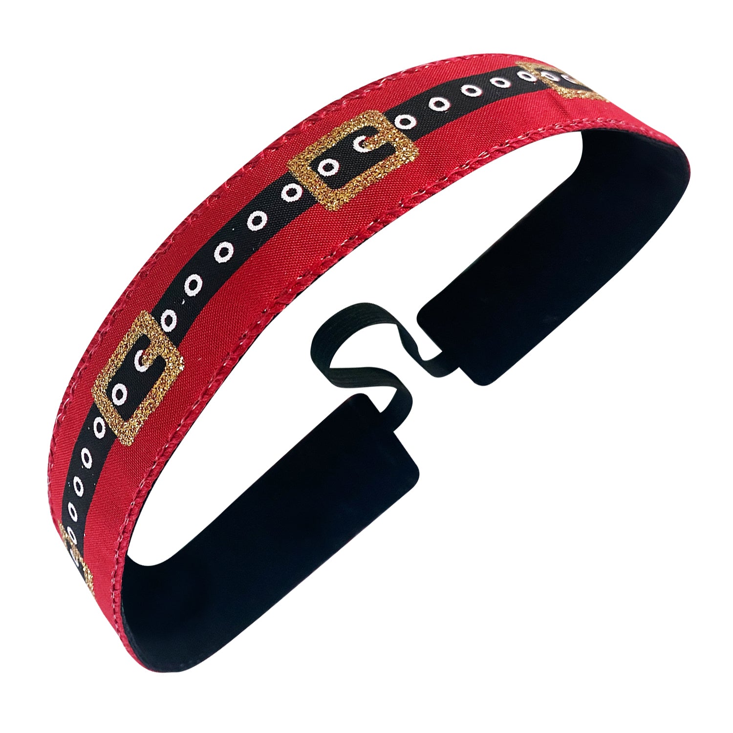 Holiday | Buckle Up Santa | Red, Black, Gold | 1 Inch Sweaty Bands Non Slip Headband