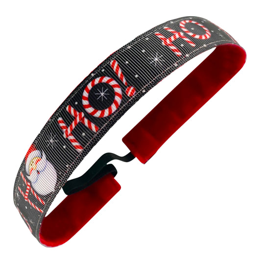 Holiday | Candy Cane Ho | Black, Red, White | 1 Inch Sweaty Bands Non Slip Headband