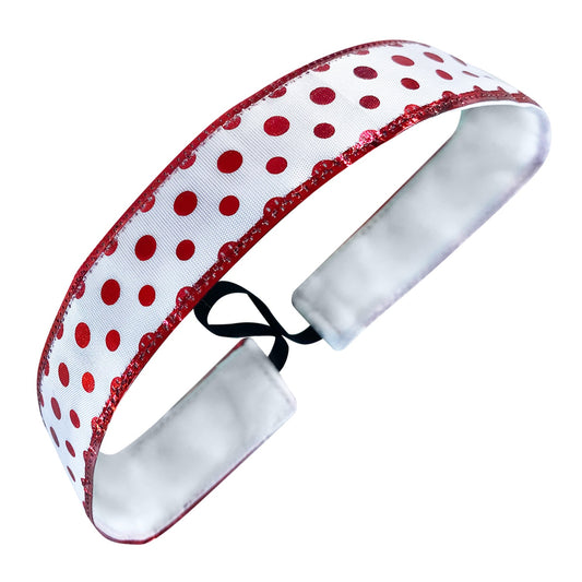 Holiday | Dazzling Dots Metallic | White, Red | 1 Inch Sweaty Bands Non Slip Headband