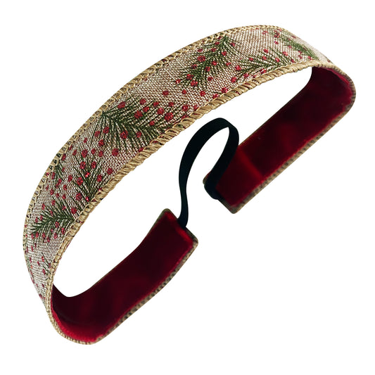 Holiday | Glistening Pines | Tan, Green, Red | 1 Inch Sweaty Bands Non Slip Headband