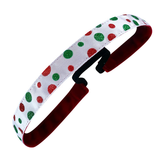 Holiday | Jingle Dots | Glitter | White | 5/8 Inch Sweaty Bands Non Slip Headband