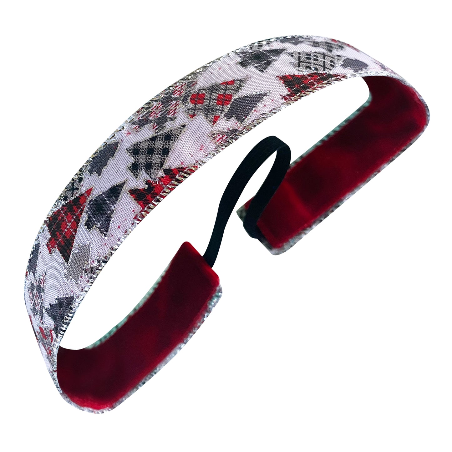 Holiday | Plaid and Pine Sparkle | White, Green, Red | 1 Inch Sweaty Bands Non Slip Headband