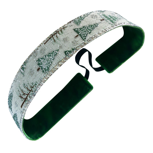 Holiday | Twinkle Trees | White, Green | 1 Inch Sweaty Bands Non Slip Headband