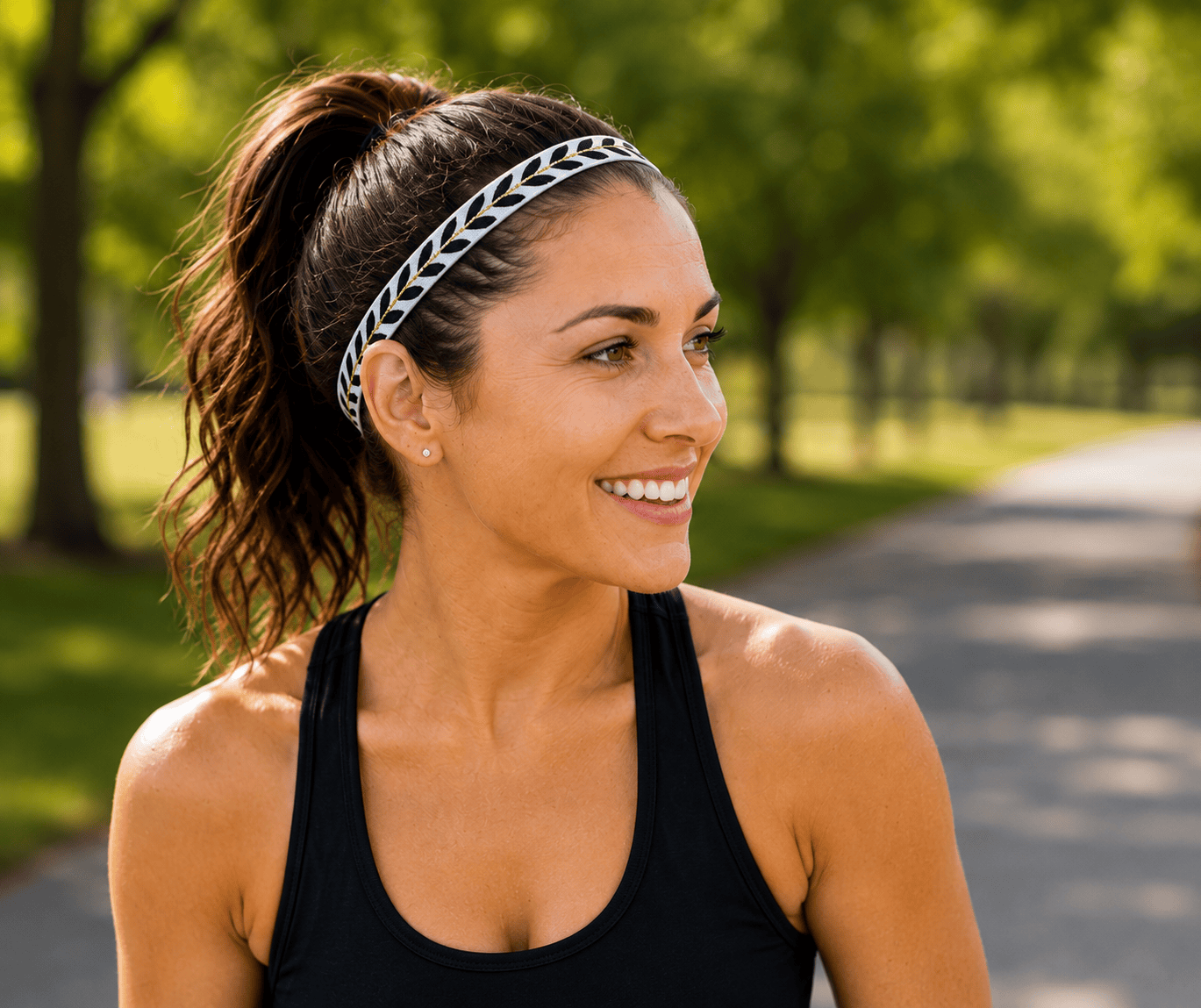 Laurel Luxe | White, Black, Gold | 1 Inch Sweaty Bands Non Slip Headband