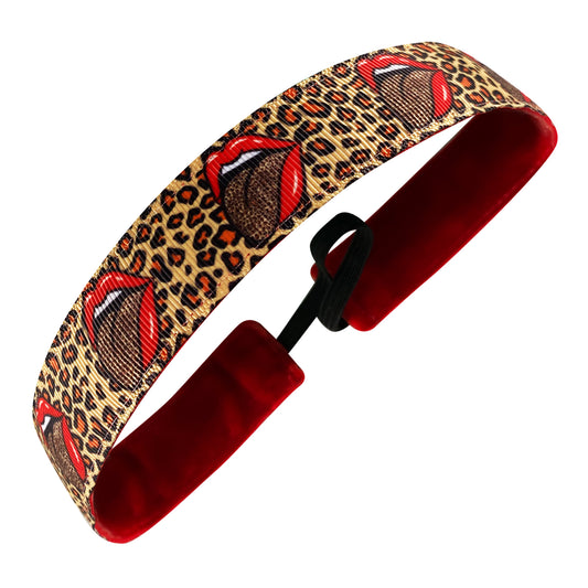 Leopard Lips | Brown, Red | 1 Inch Sweaty Bands Non Slip Headband