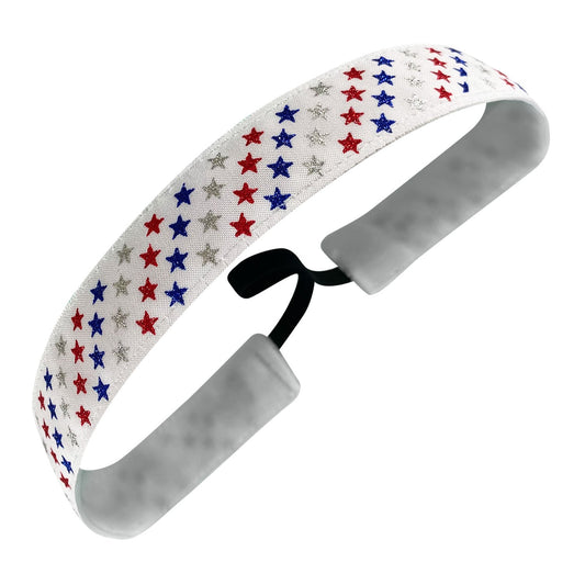 Metallic Stars | Red, White, Blue | 1 Inch Sweaty Bands Non Slip Headband