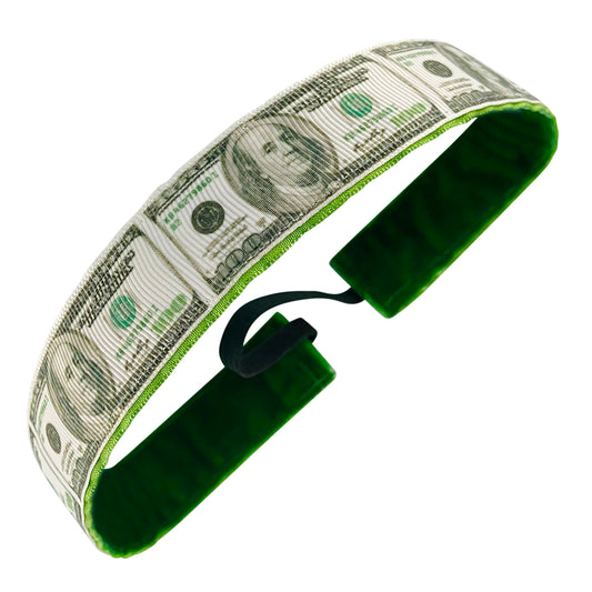 More Money | Green, White | 1 Inch Sweaty Bands Non Slip Headband