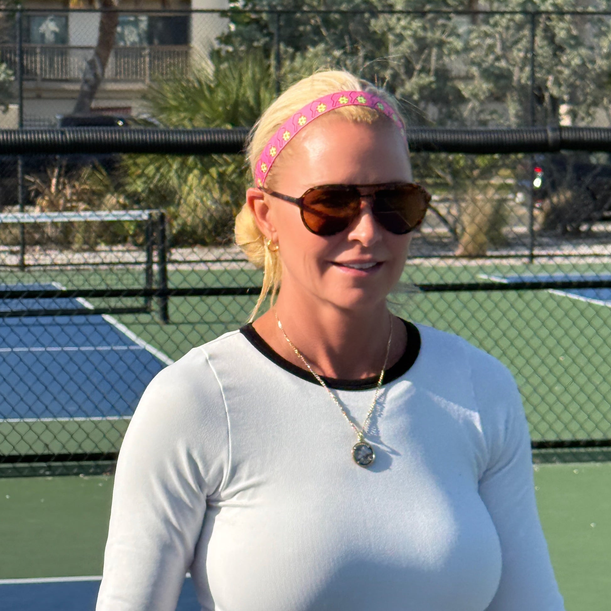 Pickleball Pinkie | Pink, Yellow | 1 Inch Sweaty Bands Non Slip Headband