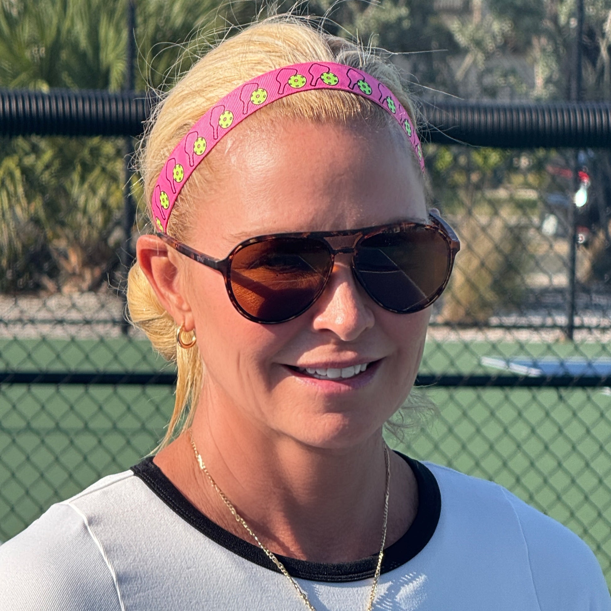Pickleball Pinkie | Pink, Yellow | 1 Inch Sweaty Bands Non Slip Headband