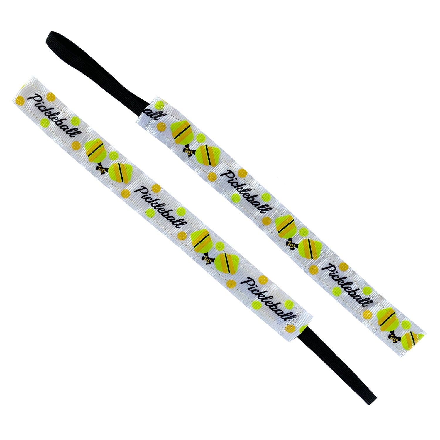 Pickleball | Script and Rackets | White, Black Yellow | 5/8 Inch Sweaty Bands Non Slip Headband