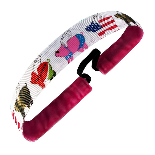 Pig Parade | White, Multi | 1 Inch Sweaty Bands Non Slip Headband