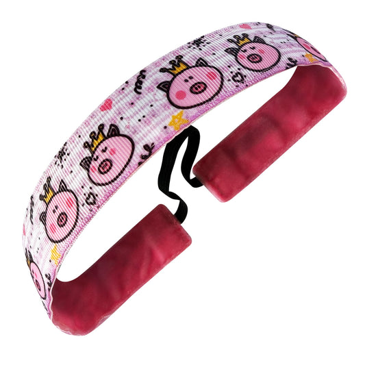 Pig Princess | Pink, White | 1 Inch Sweaty Bands Non Slip Headband