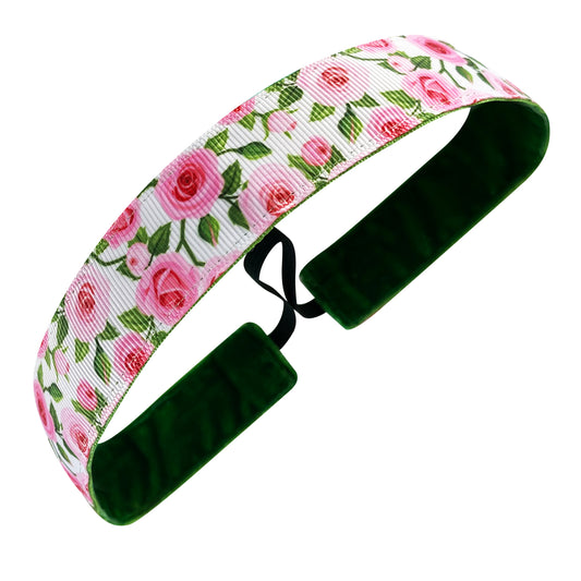 Run the Roses | White, Pink, Green | 1 Inch Sweaty Bands Non Slip Headband