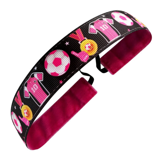 Soccer Sweetie | Black, Pink | 1 Inch Sweaty Bands Non Slip Headband